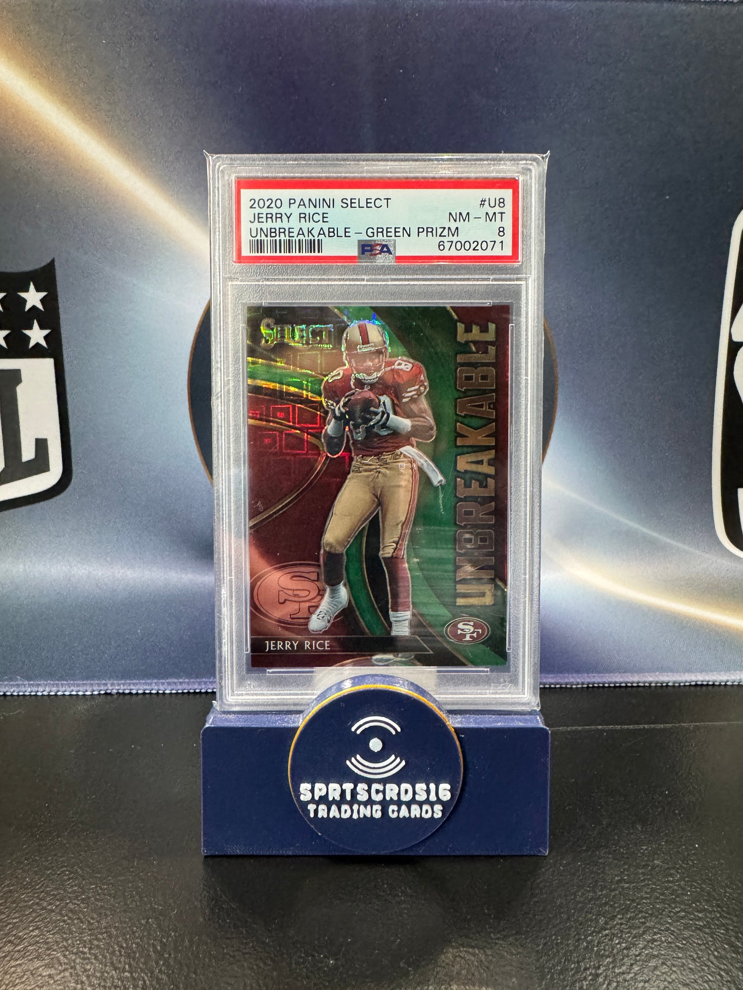 2020 Panini Select Jerry Rice Unbreakable - Green Prizm - #1/5 PSA 8